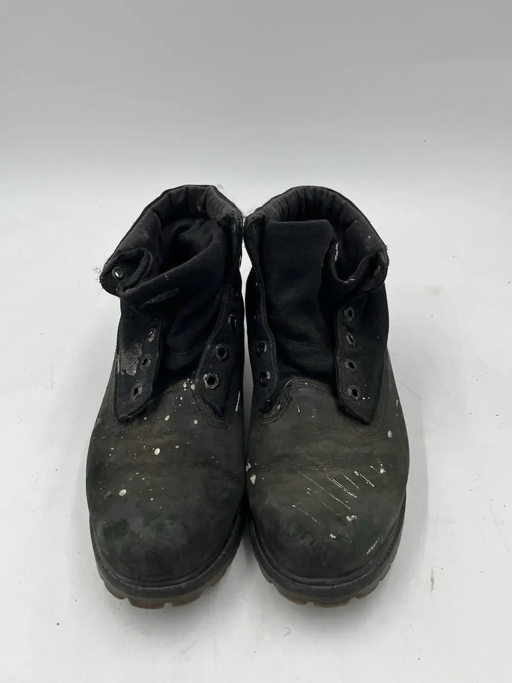 Timberland Mens Black Roll Top Leather Boots Size 8 Lace Up Work Boots